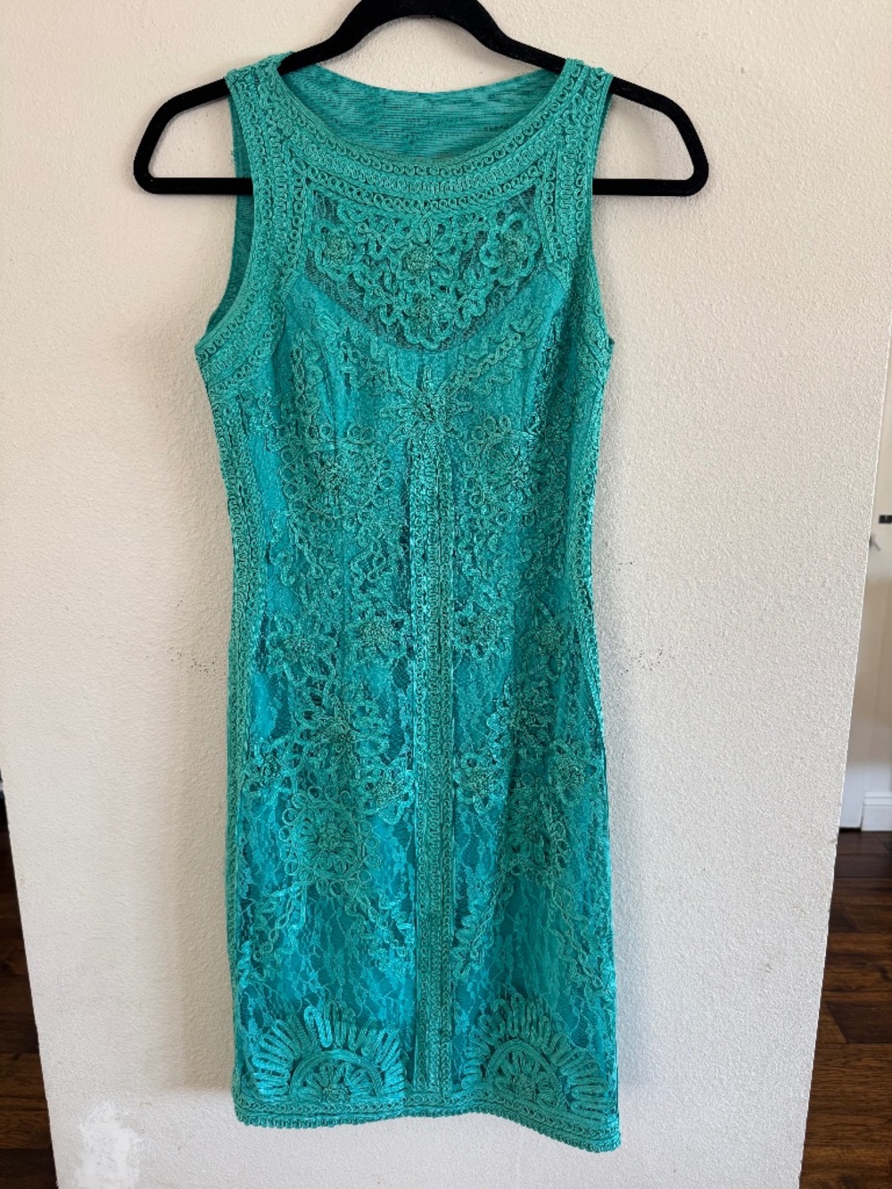 Sue Wong Teal Lace Overlay Dress Size 2